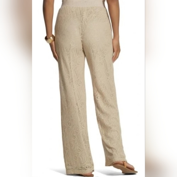 Chico's Palazzo Lace Overlay Pants Front Pockets New With Tags Size 8 - Picture 2 of 12
